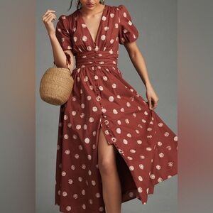 The Katerina Button-Front Dress in Brown Polkadot Pattern by Anthropology